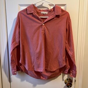 Alex Mill Women’s popover shirt, size XS. Coral pink-ish with blue pinstripes